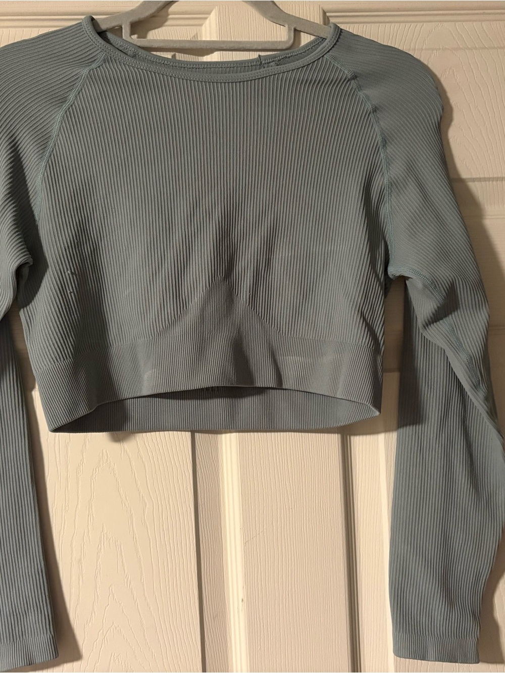 Amazon Ribbed Long-Sleeve Crop Top - Sage